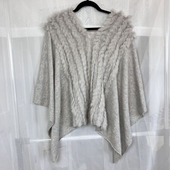vintage Neiman Marcus cashmere wool blend poncho rabbit fur one size luxury rare - Picture 5 of 10